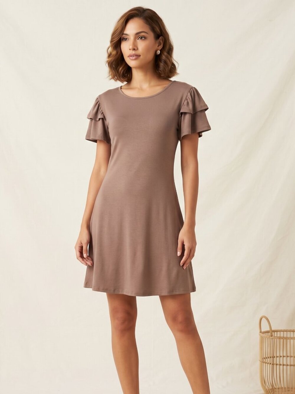 NWT | Dokotoo Brown Ruffle Flutter Sleeve Mini Dress | With Pockets | Small